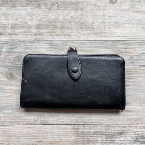 Vintage Black Leather Wallet Clasp Coin Pocket Bifold Classic Minimalist 90s
